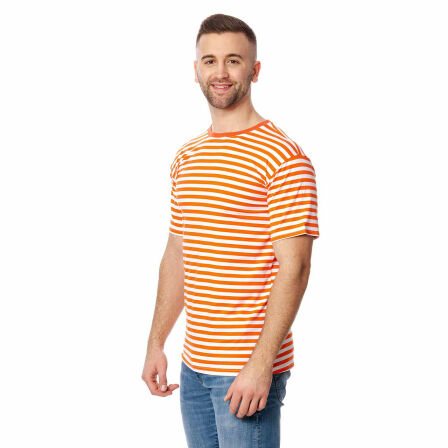 Ringelshirt Herren kurzarm orange-weiß M